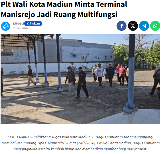 Plt Wali Kota Madiun Minta Terminal Manisrejo Jadi Ruang Multifungsi