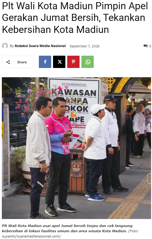 Plt Wali Kota Madiun Pimpin Apel Gerakan Jumat Bersih, Tekankan Kebersihan Kota Madiun