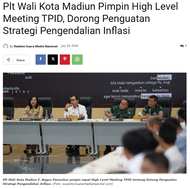 Plt Wali Kota Madiun Pimpin High Level Meeting TPID, Dorong Penguatan Strategi Pengendalian Inflasi