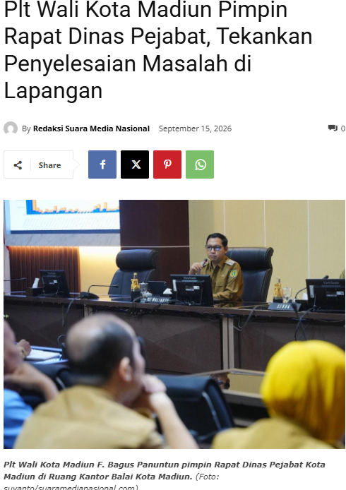 Plt Wali Kota Madiun Pimpin Rapat Dinas Pejabat, Tekankan Penyelesaian Masalah di Lapangan