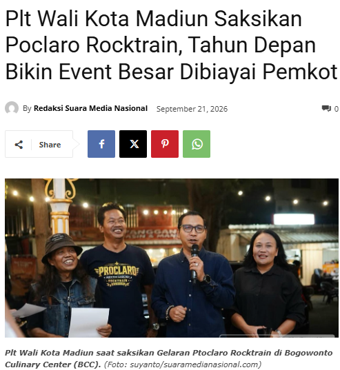 Plt Wali Kota Madiun Saksikan Poclaro Rocktrain, Tahun Depan Bikin Event Besar Dibiayai Pemkot