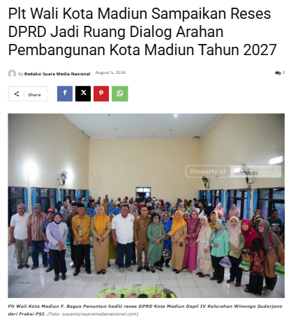 Plt Wali Kota Madiun Sampaikan Reses DPRD Jadi Ruang Dialog Arahan Pembangunan Kota Madiun Tahun 2027