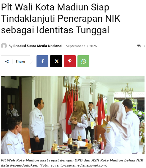 Plt Wali Kota Madiun Siap Tindaklanjuti Penerapan NIK sebagai Identitas Tunggal