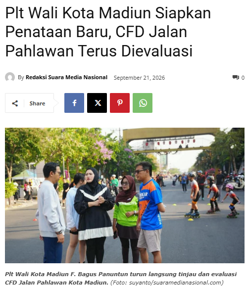 Plt Wali Kota Madiun Siapkan Penataan Baru, CFD Jalan Pahlawan Terus Dievaluasi