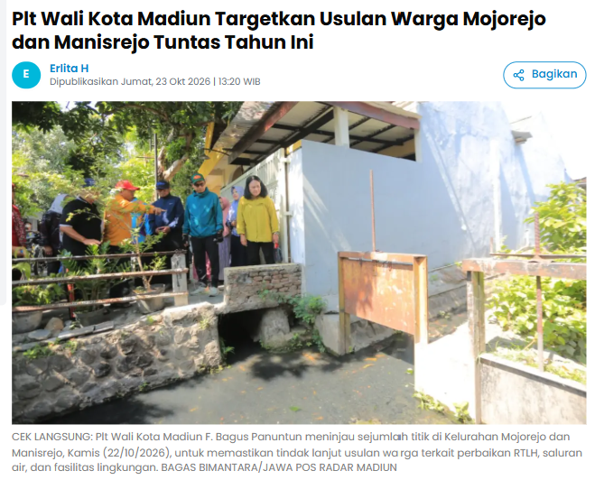 Plt Wali Kota Madiun Targetkan Usulan Warga Mojorejo dan Manisrejo Tuntas Tahun Ini