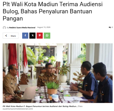 Plt Wali Kota Madiun Terima Audiensi Bulog, Bahas Penyaluran Bantuan Pangan