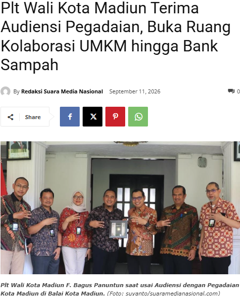 Plt Wali Kota Madiun Terima Audiensi Pegadaian, Buka Ruang Kolaborasi UMKM hingga Bank Sampah