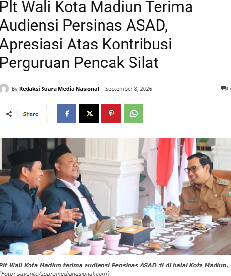 Plt Wali Kota Madiun Terima Audiensi Persinas ASAD, Apresiasi Atas Kontribusi Perguruan Pencak Silat