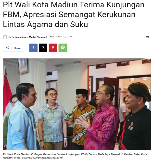 Plt Wali Kota Madiun Terima Kunjungan FBM, Apresiasi Semangat Kerukunan Lintas Agama dan Suku
