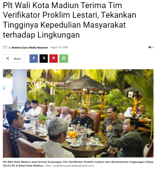 Plt Wali Kota Madiun Terima Tim Verifikator Proklim Lestari, Tekankan Tingginya Kepedulian Masyarakat terhadap Lingkungan