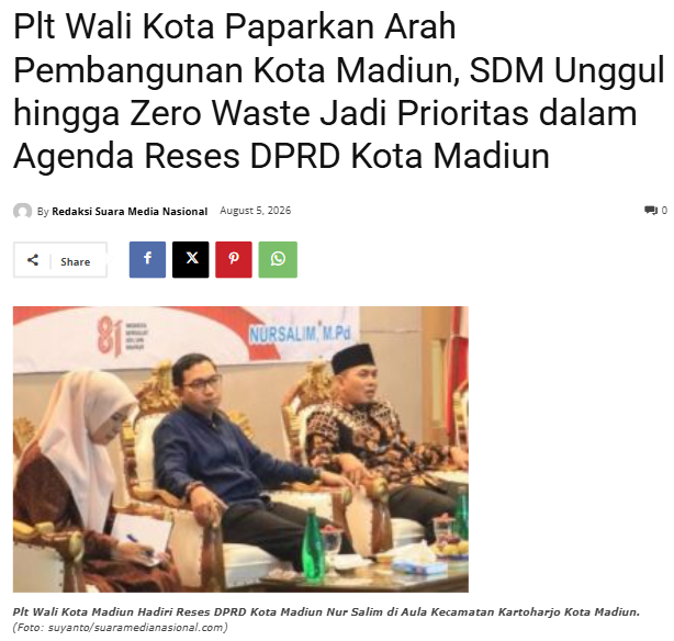 Plt Wali Kota Paparkan Arah Pembangunan Kota Madiun, SDM Unggul hingga Zero Waste Jadi Prioritas dalam Agenda Reses DPRD Kota Madiun