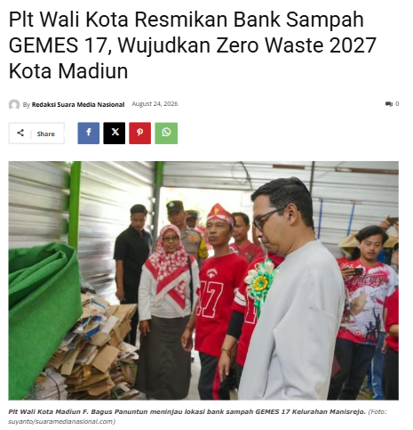 Plt Wali Kota Resmikan Bank Sampah GEMES 17, Wujudkan Zero Waste 2027 Kota Madiun