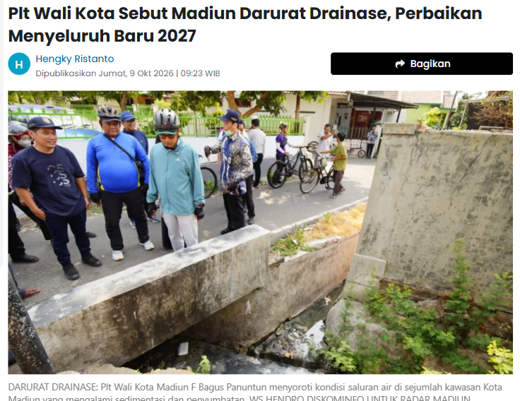 Plt Wali Kota Sebut Madiun Darurat Drainase, Perbaikan Menyeluruh Baru 2027