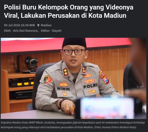 Polisi Buru Kelompok Orang yang Videonya Viral, Lakukan Perusakan di Kota Madiun