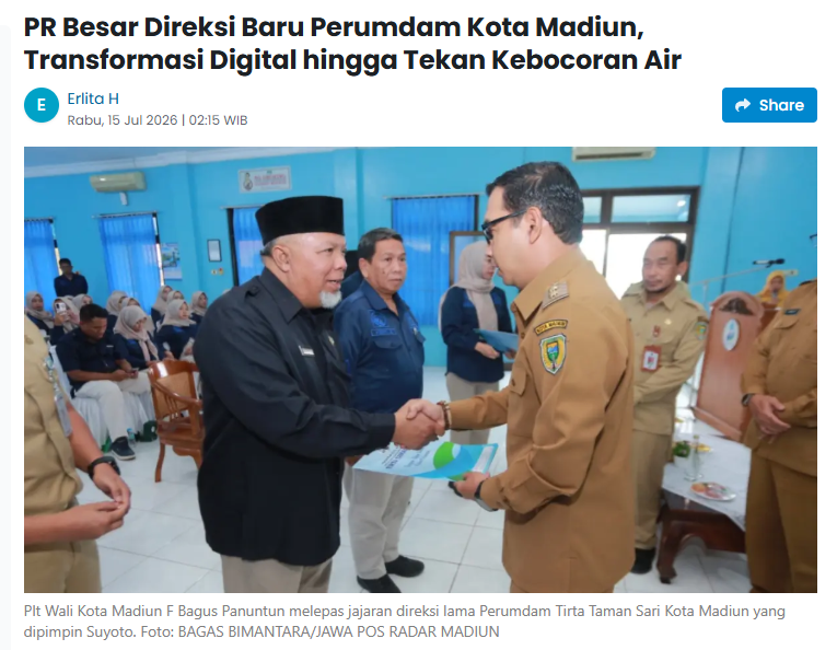 PR Besar Direksi Baru Perumdam Kota Madiun, Transformasi Digital hingga Tekan Kebocoran Air