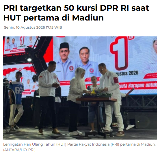 PRI targetkan 50 kursi DPR RI saat HUT pertama di Madiun