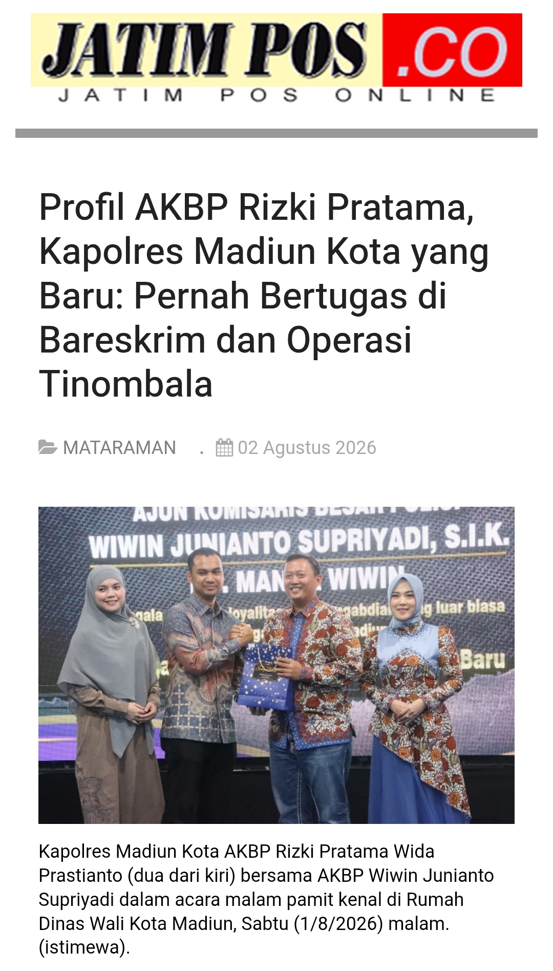 Profil AKBP Rizki Pratama, Kapolres Madiun Kota yang Baru: Pernah Bertugas di Bareskrim dan Operasi Tinombala