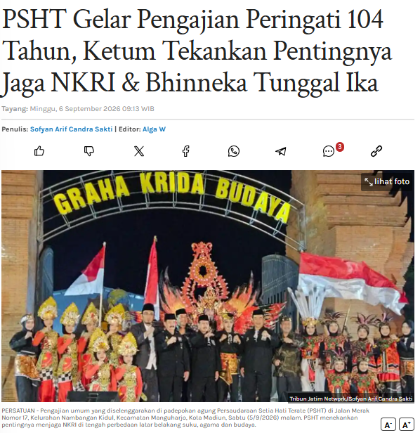 PSHT Gelar Pengajian Peringati 104 Tahun, Ketum Tekankan Pentingnya Jaga NKRI & Bhinneka Tunggal Ika