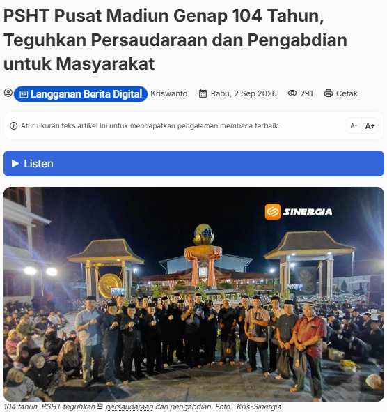 PSHT Pusat Madiun Genap 104 Tahun, Teguhkan Persaudaraan dan Pengabdian untuk Masyarakat