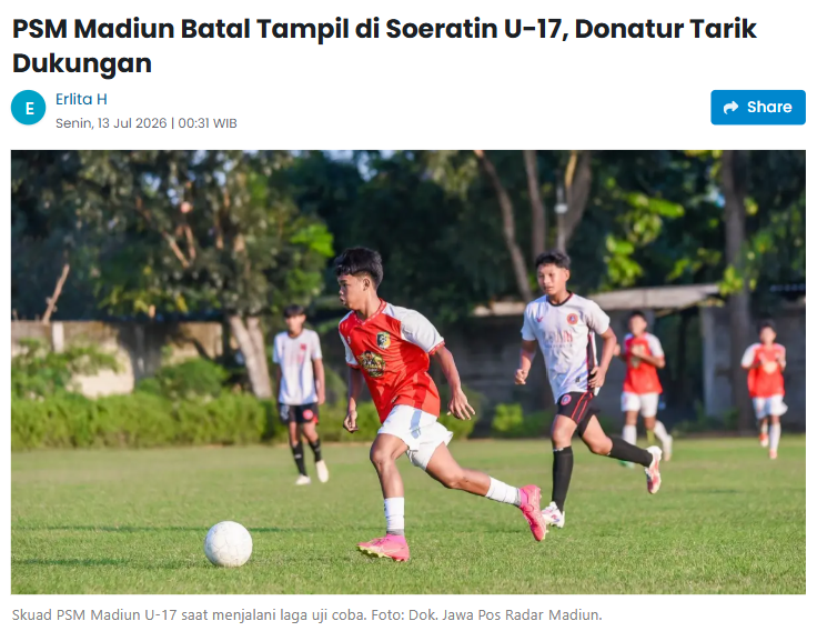 PSM Madiun Batal Tampil di Soeratin U-17, Donatur Tarik Dukungan