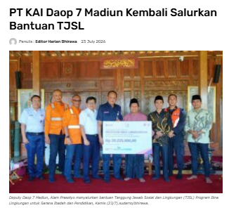 PT KAI Daop 7 Madiun Kembali Salurkan Bantuan TJSL