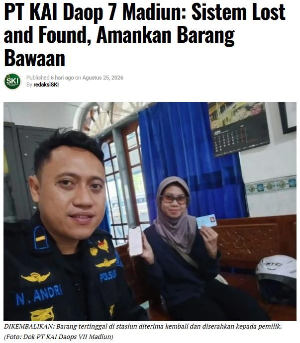 PT KAI Daop 7 Madiun: Sistem Lost and Found, Amankan Barang Bawaan