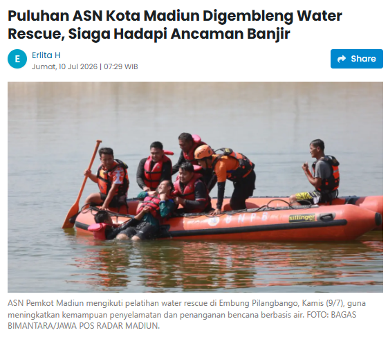 Puluhan ASN Kota Madiun Digembleng Water Rescue, Siaga Hadapi Ancaman Banjir