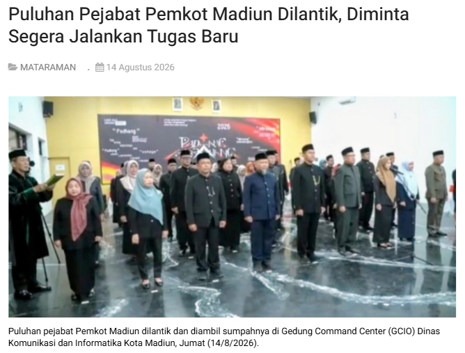 Puluhan Pejabat Pemkot Madiun Dilantik, Diminta Segera Jalankan Tugas Baru