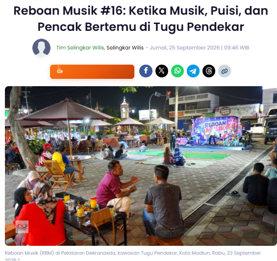 Reboan Musik #16: Ketika Musik, Puisi, dan Pencak Bertemu di Tugu Pendekar