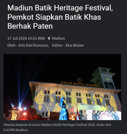 Regional Madiun Batik Heritage Festival, Pemkot Siapkan Batik Khas Berhak Paten