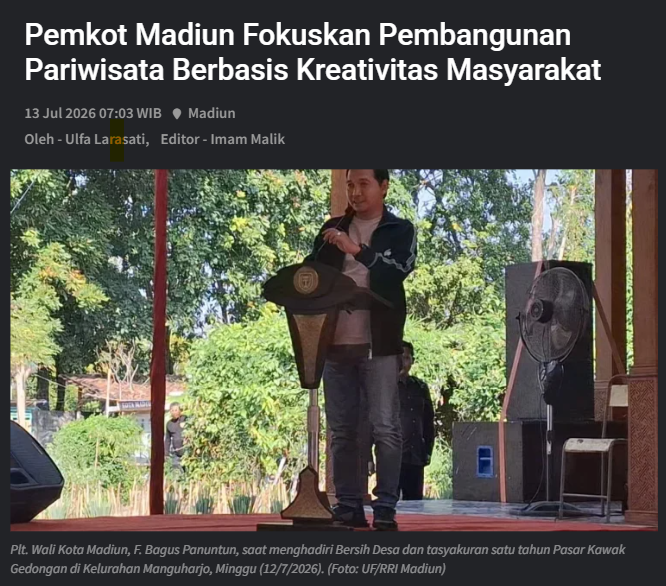 Regional Pemkot Madiun Fokuskan Pembangunan Pariwisata Berbasis Kreativitas Masyarakat