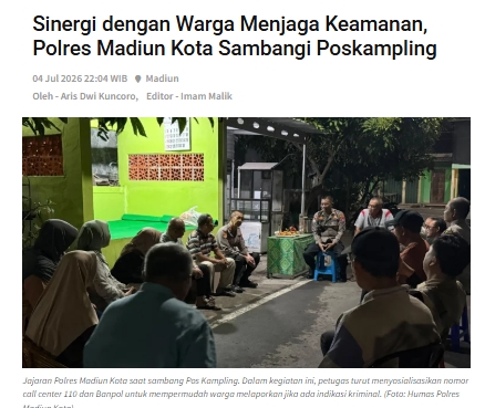 Regional Sinergi dengan Warga Menjaga Keamanan, Polres Madiun Kota Sambangi Poskampling