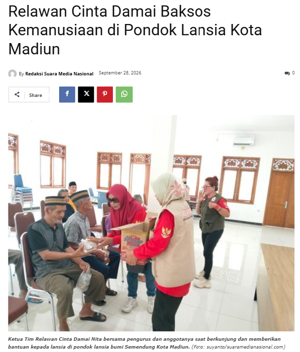 Relawan Cinta Damai Baksos Kemanusiaan di Pondok Lansia Kota Madiun