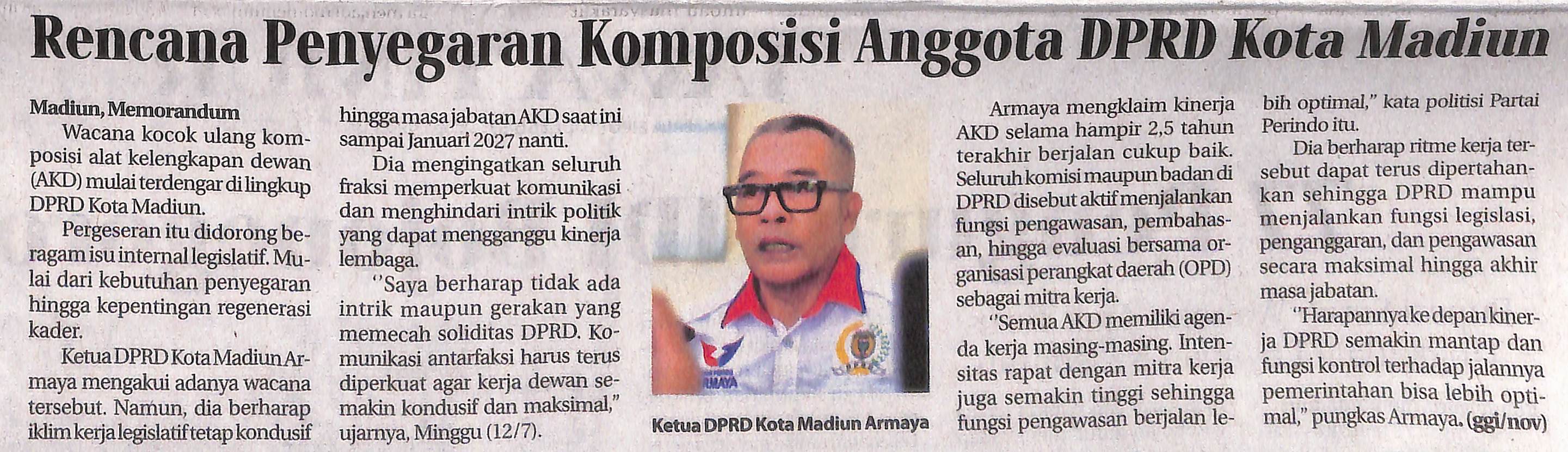 Rencana Penyegeraan Komposisi Anggota DPRD Kota Madiun