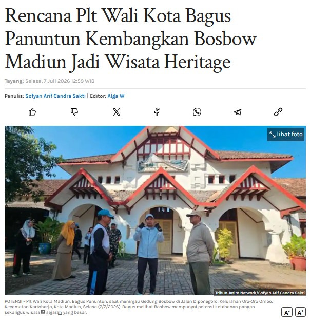 Rencana Plt Wali Kota Bagus Panuntun Kembangkan Bosbow Madiun Jadi Wisata Heritage