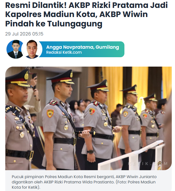 Resmi Dilantik! AKBP Rizki Pratama Jadi Kapolres Madiun Kota, AKBP Wiwin Pindah ke Tulungagung