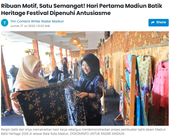 Ribuan Motif, Satu Semangat! Hari Pertama Madiun Batik Heritage Festival Dipenuhi Antusiasme