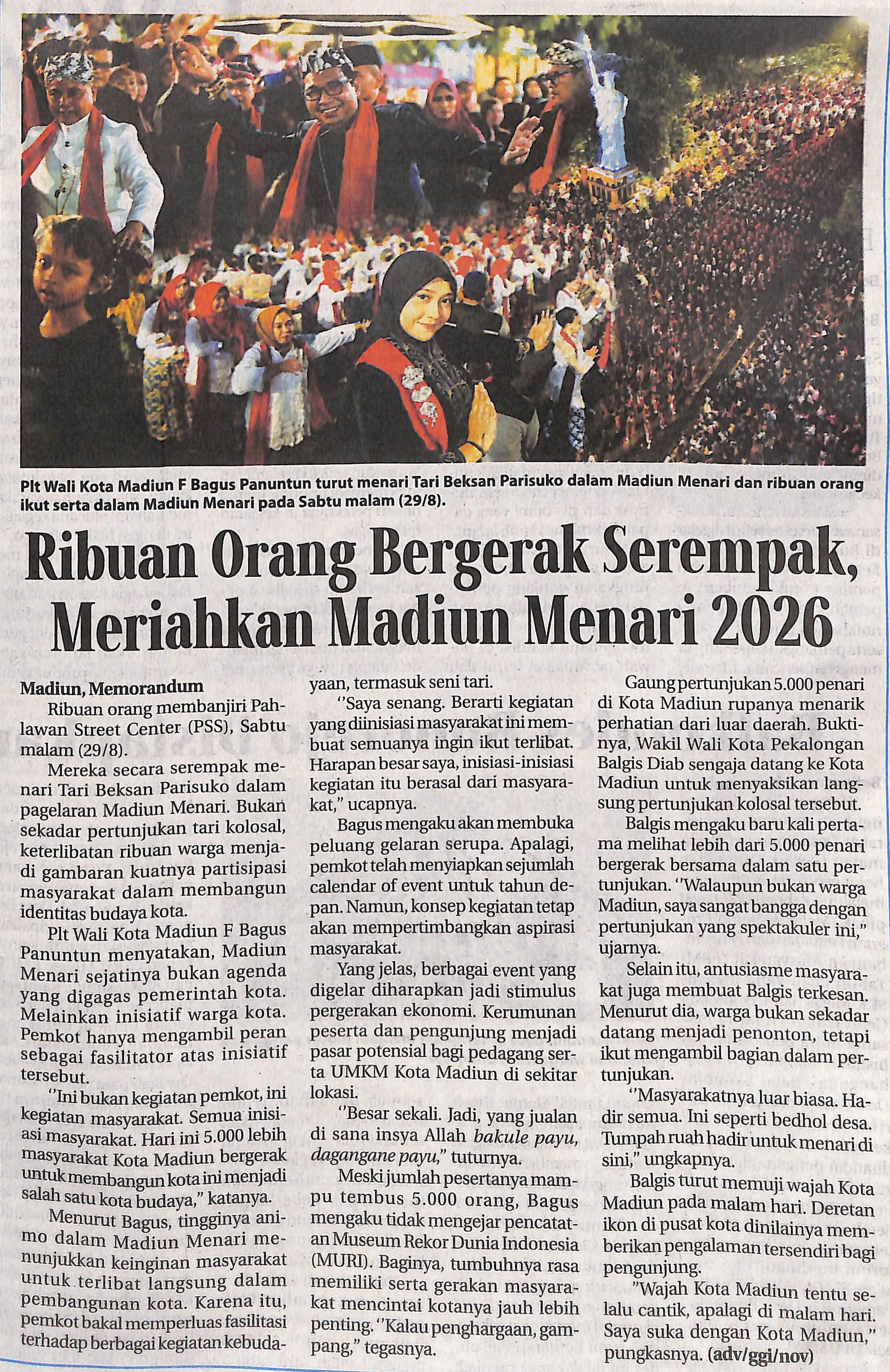 Ribuan Orang Bergerak Serempak, Meriahkan Madiun Menari 2026