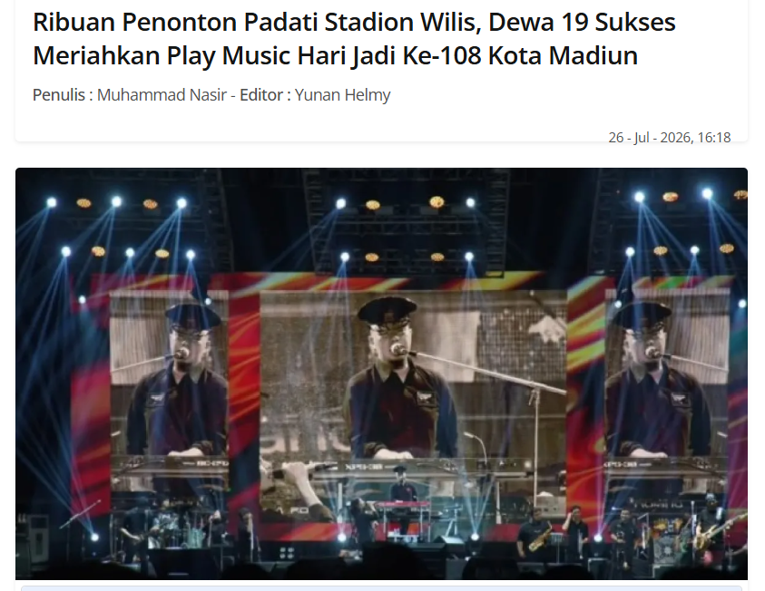 Ribuan Penonton Padati Stadion Wilis, Dewa 19 Sukses Meriahkan Play Music Hari Jadi Ke-108 Kota Madiun