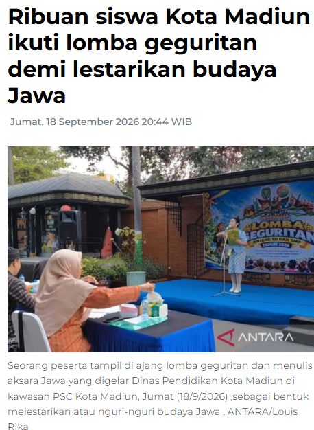 Ribuan siswa Kota Madiun ikuti lomba geguritan demi lestarikan budaya Jawa