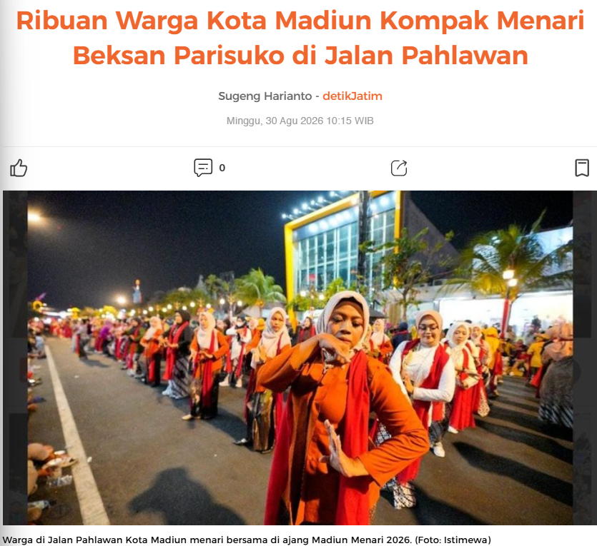 Ribuan Warga Kota Madiun Kompak Menari Beksan Parisuko di Jalan Pahlawan