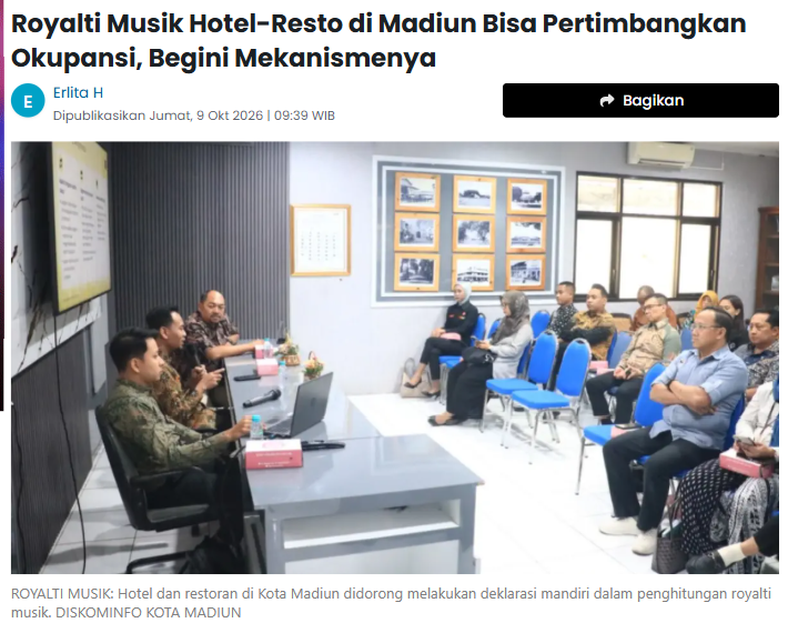 Royalti Musik Hotel-Resto di Madiun Bisa Pertimbangkan Okupansi, Begini Mekanismenya