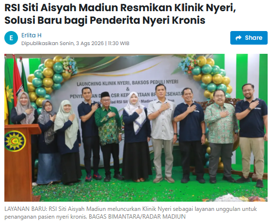 RSI Siti Aisyah Madiun Resmikan Klinik Nyeri, Solusi Baru bagi Penderita Nyeri Kronis