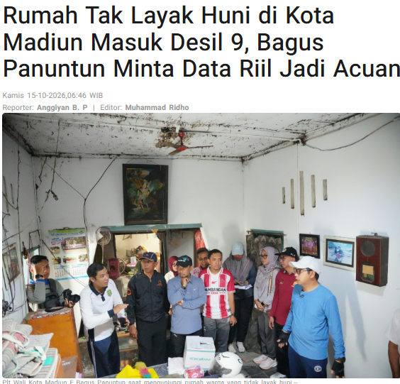 Rumah Tak Layak Huni di Kota Madiun Masuk Desil 9, Bagus Panuntun Minta Data Riil Jadi Acuan