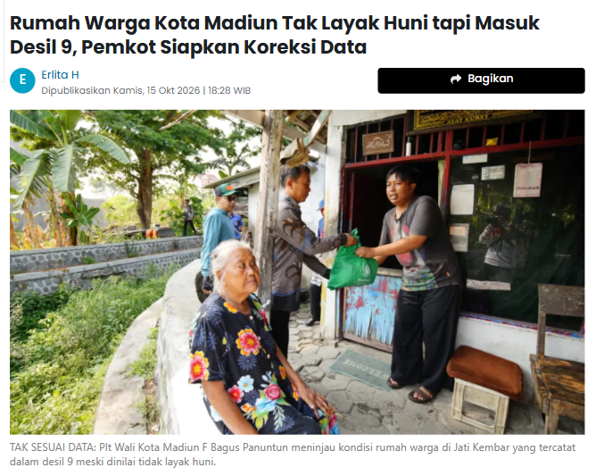Rumah Warga Kota Madiun Tak Layak Huni tapi Masuk Desil 9, Pemkot Siapkan Koreksi Data