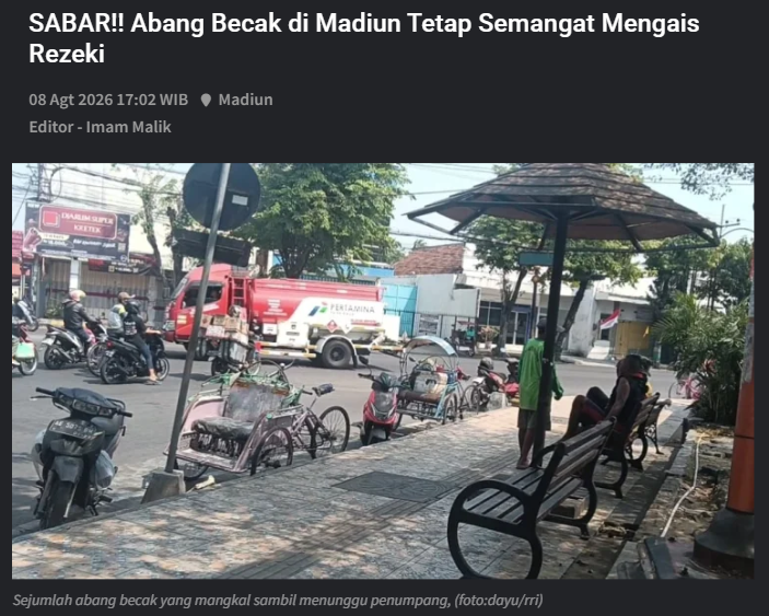 SABAR!! Abang Becak di Madiun Tetap Semangat Mengais Rezeki