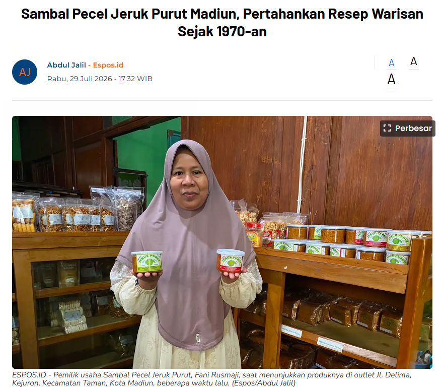 Sambal Pecel Jeruk Purut Madiun, Pertahankan Resep Warisan Sejak 1970-an