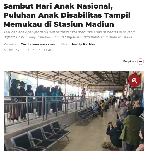 Sambut Hari Anak Nasional, Puluhan Anak Disabilitas Tampil Memukau di Stasiun Madiun