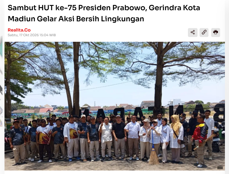 Sambut HUT ke-75 Presiden Prabowo, Gerindra Kota Madiun Gelar Aksi Bersih Lingkungan