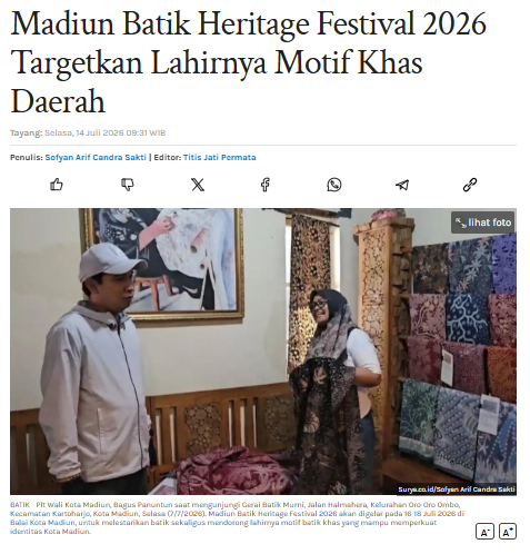Sambut Madiun Batik Heritage Festival 2026, Bagus Panuntun Dorong Lahirnya Motif Batik Khas Daerah